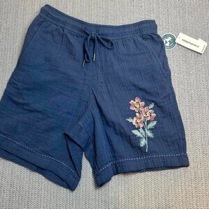 Aeropostale Aero All Day Jogger Shorts 7" Navy Blue Floral Embroidered XS